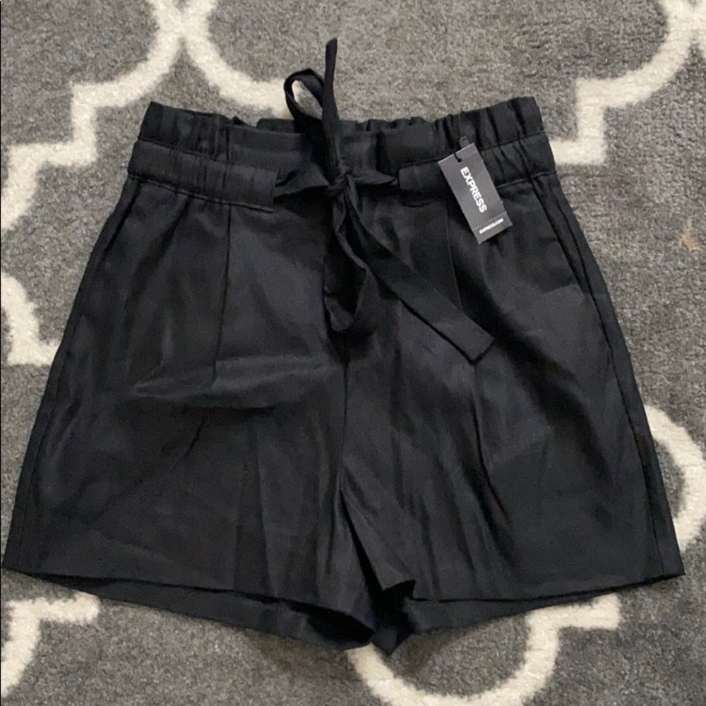 Express Black High-Waist Tie-Front Shorts